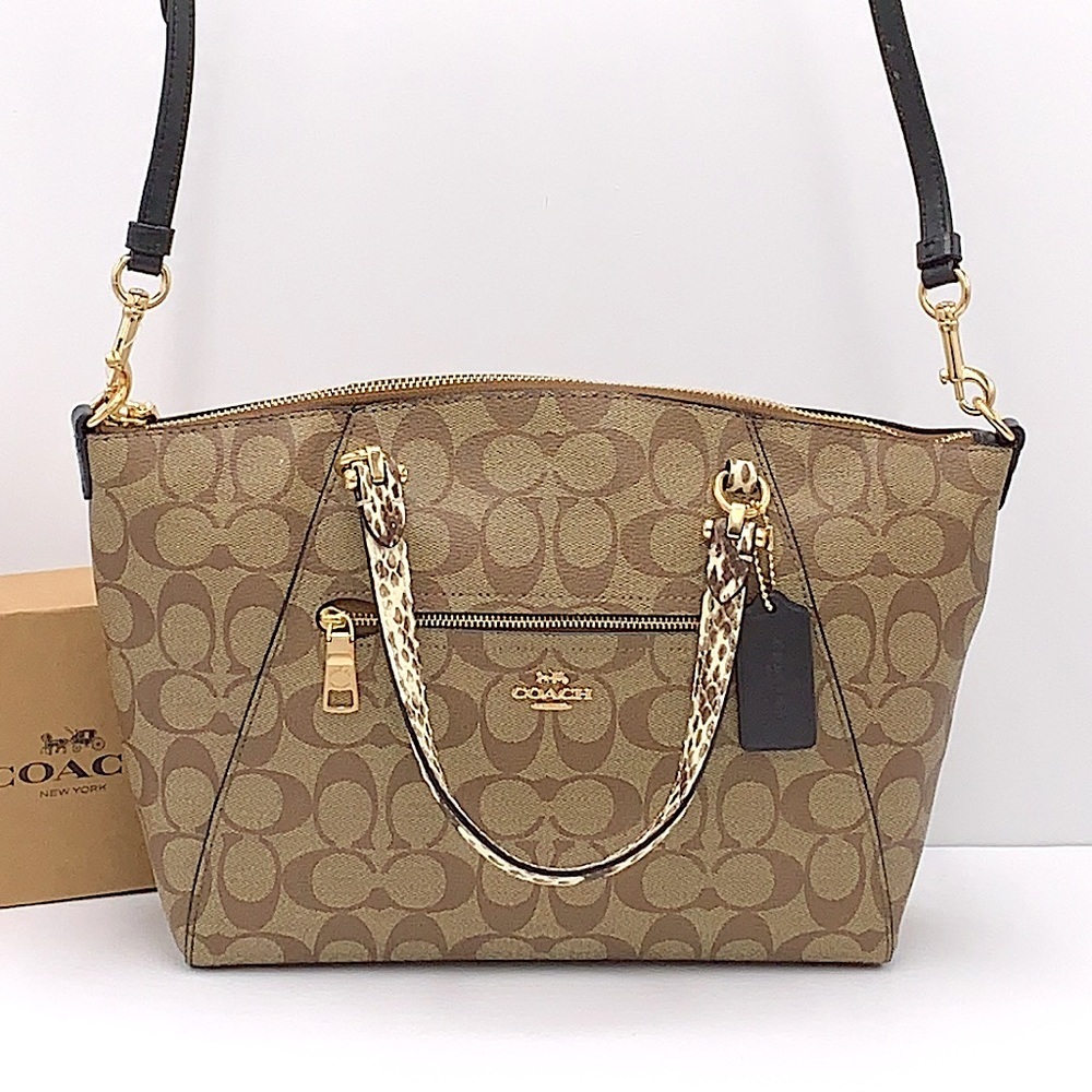 COACH Prairie Satchel / Shoulder In Colorblock Signature Canvas Khaki/Black Mult - Picture 2 of 16